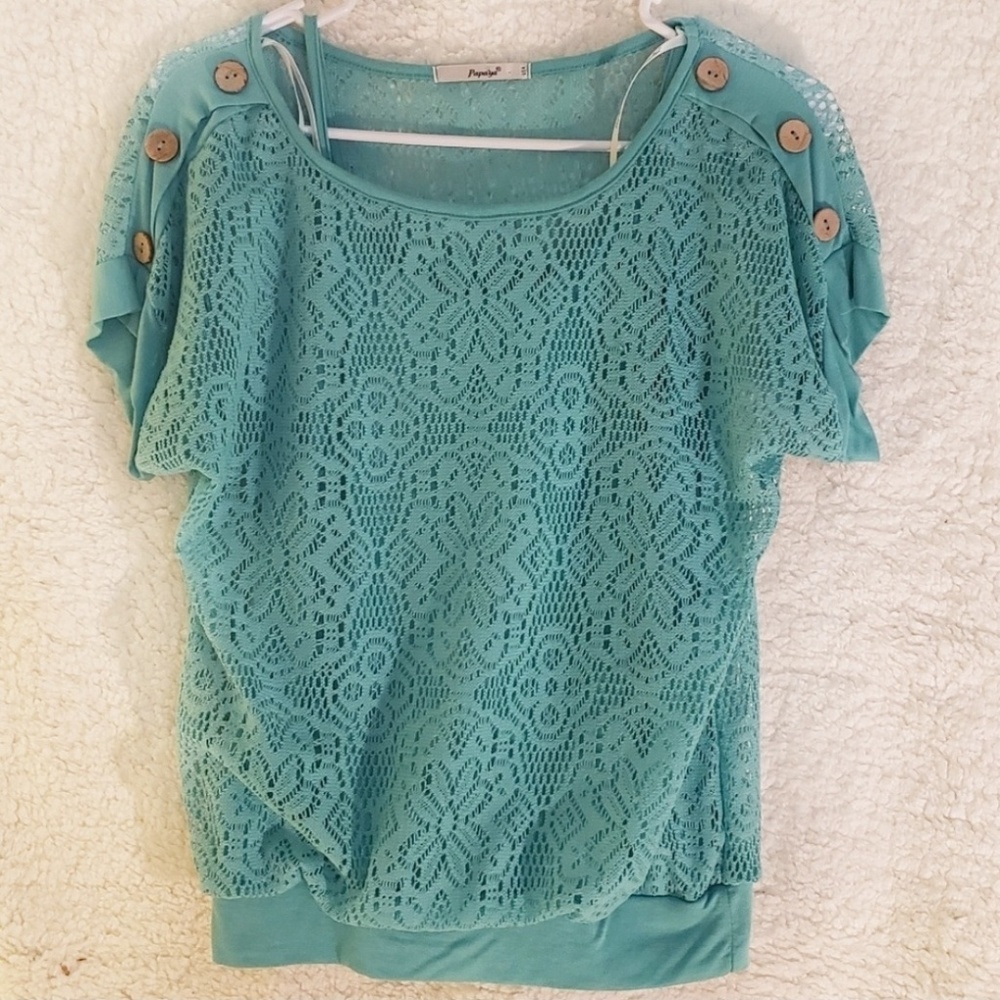 Papaya | Teal Lace Shirt medium - Picture 1 of 3